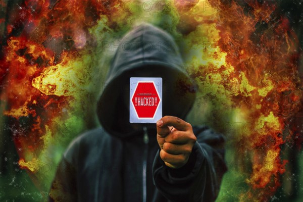 Icon photo, hacker attack, crime, cybercrime, data theft, cybercrime, crime, police, handcuffs,
