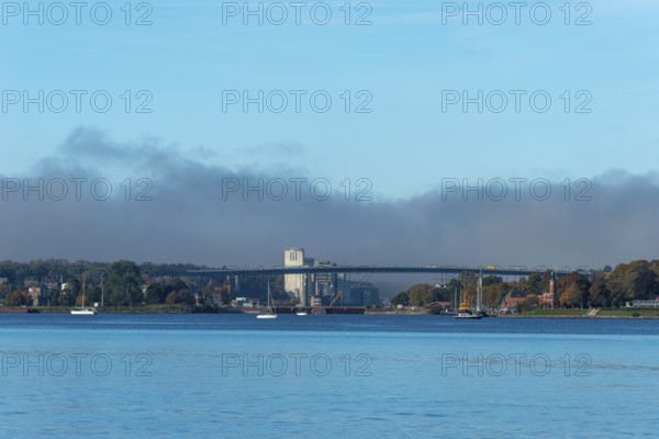 Kiel Fjord, Holtenau district, Kiel, Baltic Sea, high bridge over Kiel Canal, NOK, waterway, SKN