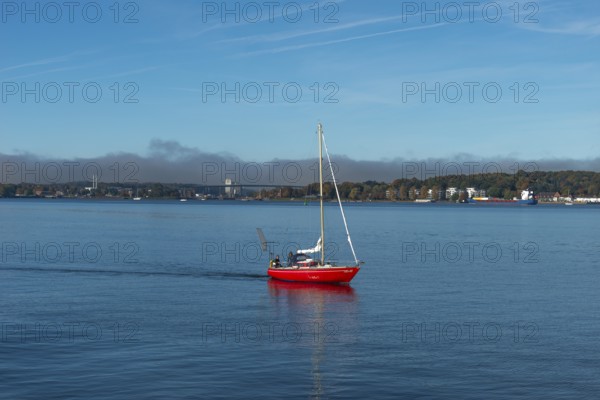 Kiel Fjord, Holtenau district, Kiel, Baltic Sea, high bridge over Kiel Canal, NOK, waterway,