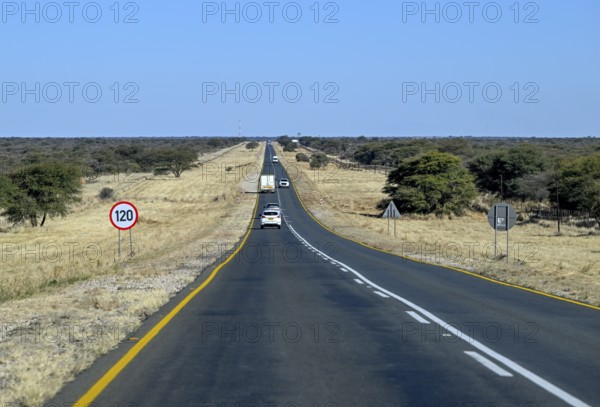 120 km/h speed limit sign on the B1 highway between Windhoek and Otjiwarongo, near Otjiwarongo,