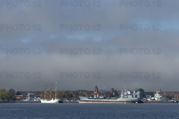 Kiel naval port, district of Wik, sailing school ship Gorch Fock in their home port, fuel
