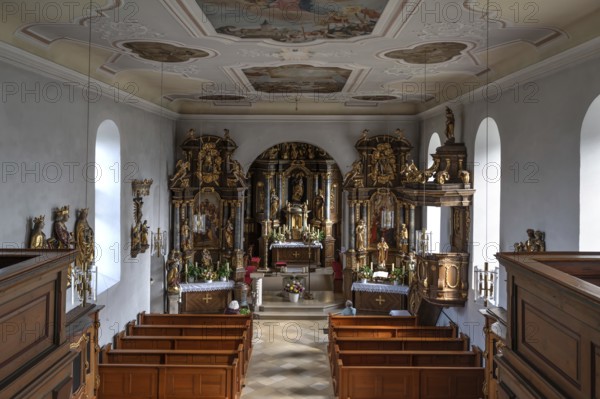 View from the organ gallery into the church of the Nativity of Mary, fortified church,