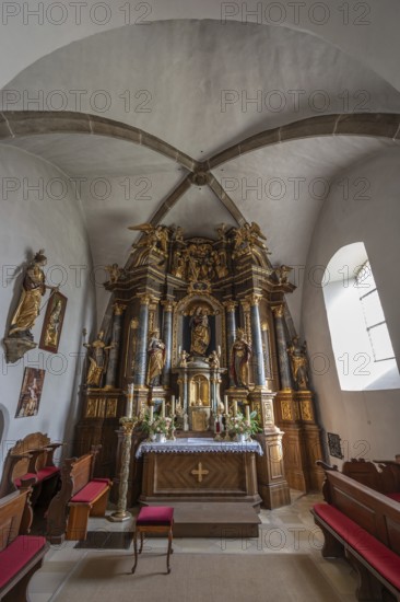 Baroque high altar, created 1726 to 1727, Church of the Nativity of Mary, fortified church, third