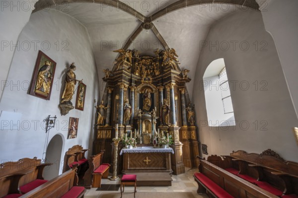 Baroque high altar, created 1726 to 1727, Church of the Nativity of Mary, fortified church, third