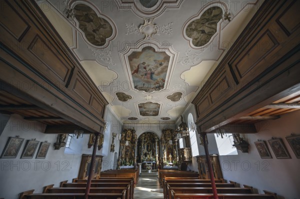 Interior of the Nativity Church, fortified church, third largest fortified church in Germany,