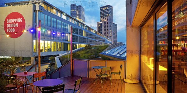 Bikini Berlin with the Upper West Tower in the background in the evening, Charlottenburg, Berlin,