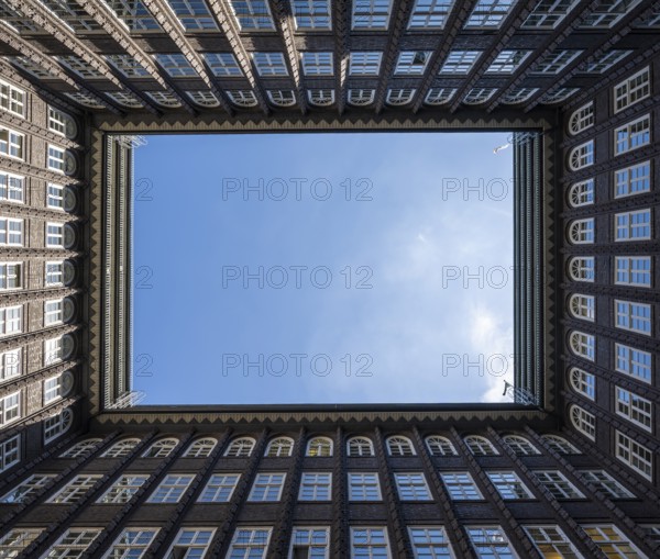 Chile House, former office building, courtyard, frog-eye view, brick expressionism, architect Fritz
