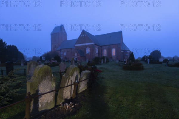 St John's Church in the morning mist, also known as Friesendom, Nieblum, Föhr Island,