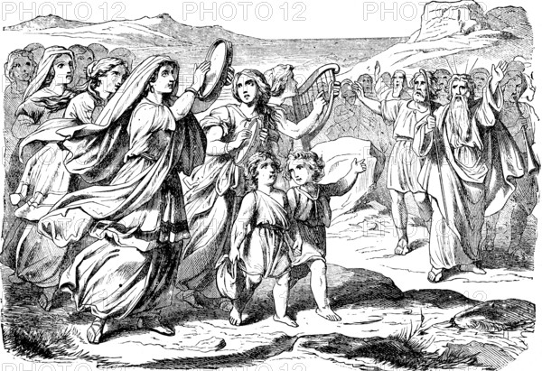Song of praise of the prophetess Miriam after crossing the Red Sea, Middle East, woman, children,