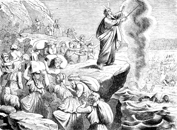 Moses and the children of Israel, passage through the Red Sea, the waters part, Middle East,