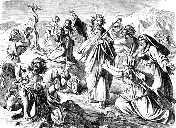 Moses made a bronze serpent and lifted it up as a sign, sin, desert, God, people of Israel, speech,