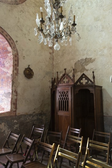Compains village, confessional of Saint Georges church, Cezallier region, Puy de Dome, Auvergne