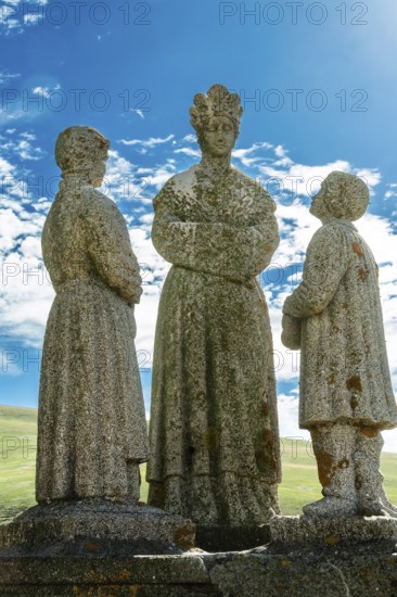 Statue of Virgin Mary and children. Roc de Courlande in Auvergne Volcanoes Regional Park. Puy de