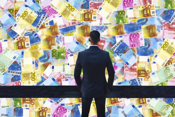Symbol photo, manager with euro, financial economy, stock market, banks, money flows, devaluation,