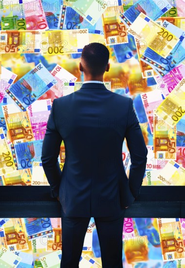 Symbol photo, manager with euro, financial economy, stock market, banks, money flows, devaluation,
