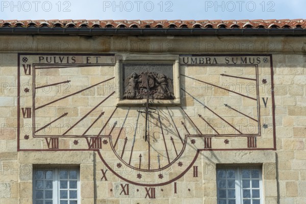 Sundial. Saint Robert abbaye of la Chaise Dieu. Haute Loire department. Auvergne Rhone Alpes.