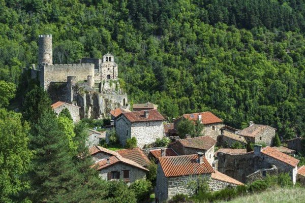 Saint Andre de Chalencon village. Castle and Chapel of Chalencon. Haute Loire. Auvergne Rhone Alpes