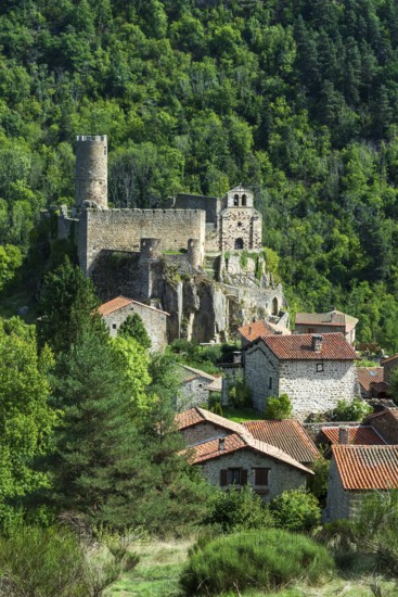 Saint Andre de Chalencon village. Castle and Chapel of Chalencon. Haute Loire. Auvergne Rhone Alpes