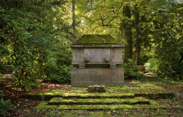 Gravesite, Gravestone, Grave of the Dr Albert Hirth family, Hellmuth, Wolf, Forest cemetery, Moss,