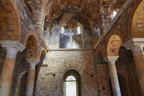 Metropolis, Metropolitan Church of Agios Dimitrios Mystras, interior of a church with massive stone