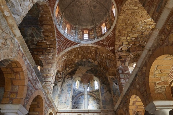 Metropolis, Metropolitan Church of Agios Dimitrios Mystras, interior view of a church with brick