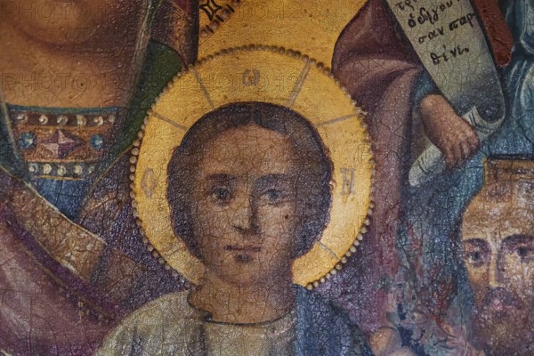 Pantanassa Monastery from the 15th century AD, close-up of an icon with the face of the infant