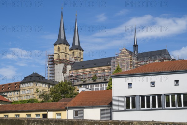 St Michael's Monastery with scaffolding, Michaelsberg, Old Town, UNESCO World Heritage Site,