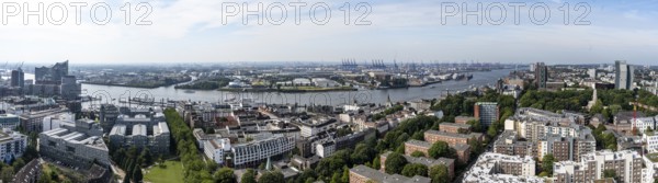 Panorama, city view, view of the Elbe with Elbe Philharmonic Hall, Hamburg harbour and skyscraper