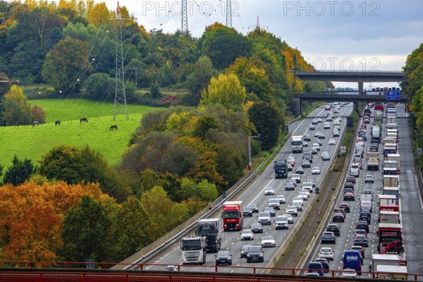 Landscape next to the traffic jam on the A3 motorway between the Hilden junction and the Mettmann