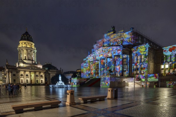 Concert hall Berlin, Gendarmenmarkt, art action The Hands of Berlin, . BERLIN FESTIVAL OF LIGHTS,