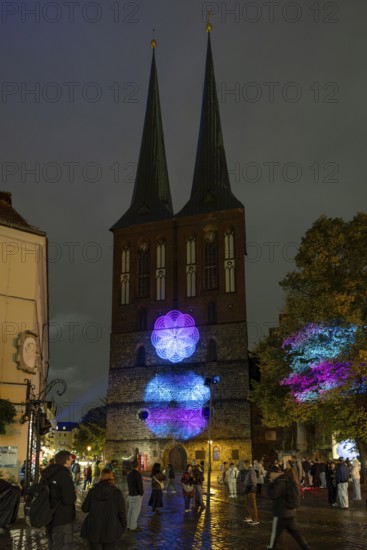Nikolaikirche in the Nikolaiviertel, 21st BERLIN FESTIVAL OF LIGHTS, motto Let's Shine Together,