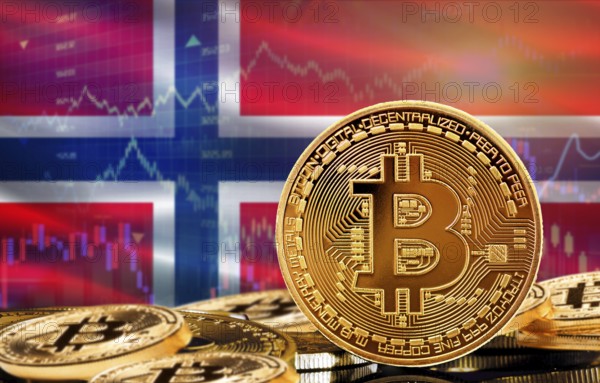 Investors in cryptocurrency and Blockchain Technology in Norway, Concept. Bitcoin with Norway flag