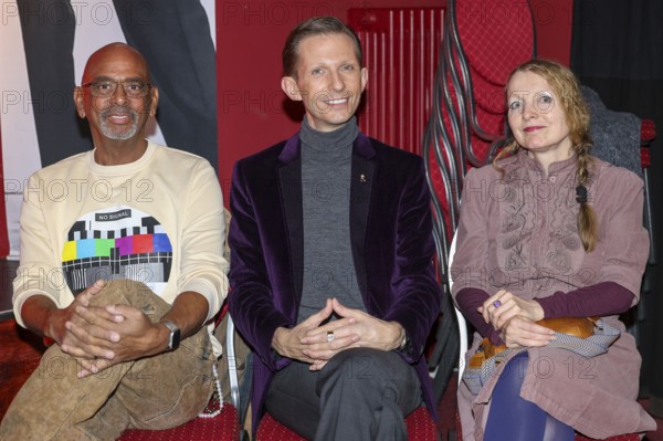 Pierre Sanoussi-Bliss, Mark Rudolf and Cora Chilcott at the annual press conference for the