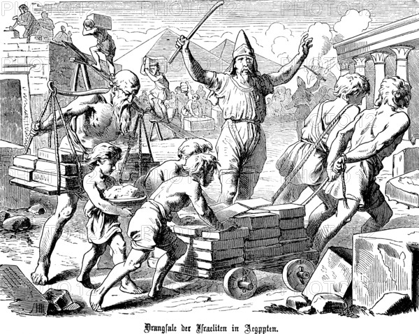Tribulations of the Israelites in Egypt, Jacob's descendants, new king, hard physical labour,