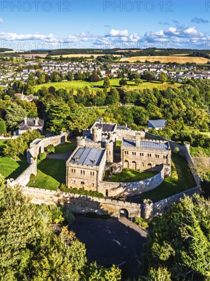 Jedburgh Castle from a drone, Jedburgh, Scottish Borders, Scotland, UK