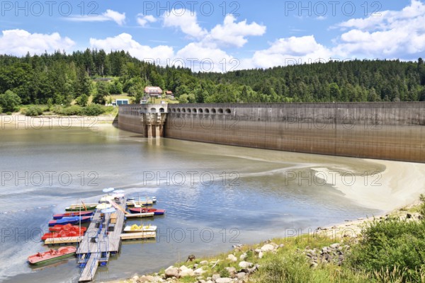 View on Schwarzenbach Dam (German: Schwarzenbachtalsperre) and reservoir in Forbach in the Northern