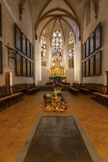 Sarcophagus of Johann Sebastian Bach in the chancel of St Thomas's Church, burial place, Leipzig,