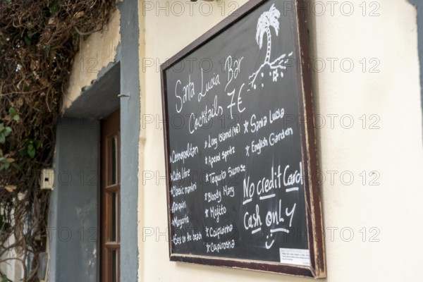 Restaurant, pub, bar, blackboard with offers, note, no credit cards accepted as means of payment,