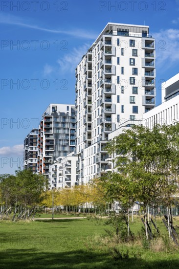 Modern residential neighbourhood along Toulouser Allee, high-rise buildings with flats and offices,