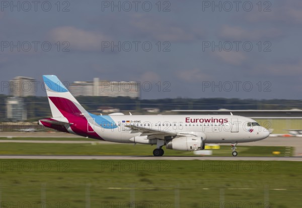 Aircraft at Stuttgart Airport. Aircraft registration number: D-AGWC, Eurowings, Airbus A319-100,