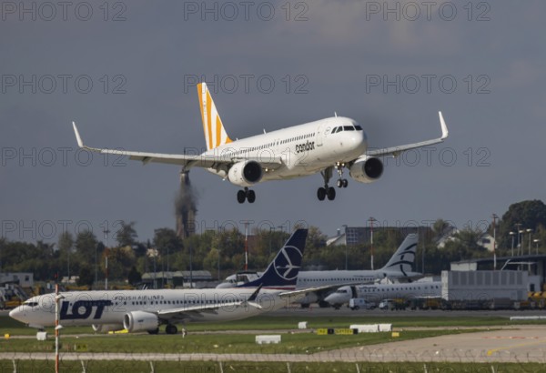 Flight operations at Stuttgart Airport. Aircraft on landing. Aircraft registration number: LZ-FBK,
