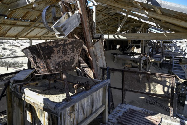 Drum sieve for sieving diamonds in a derelict building, Pomona, restricted diamond area, near