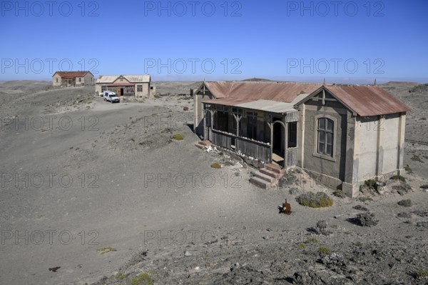 Ruined buildings in the desert sand, Pomona, restricted diamond area, near Lüderitz, Karas region,
