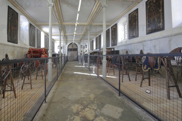 Carriages in the Marstallmuseum, interior view, Marstall, Hohenzollern Palace, Sigmaringen, Swabian