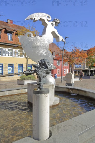 Sculpture guardian angel Angel by Jürgen Goertz and Flute Player by Karel Fron, 2008, modern art,