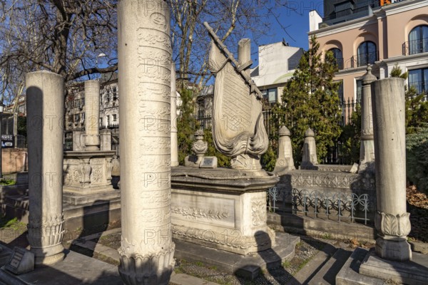 Cemetery at the mausoleum of Sultan Mahmud II with the gravestone of Tatarzade Ibrahim Pasha,