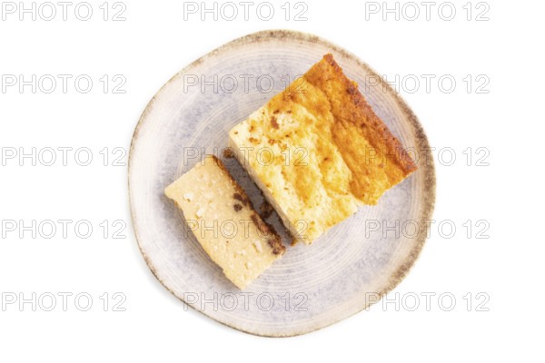 ?ottage cheese ?asserole, Curd cake, with dried apricots and raisins Isolated on white background,