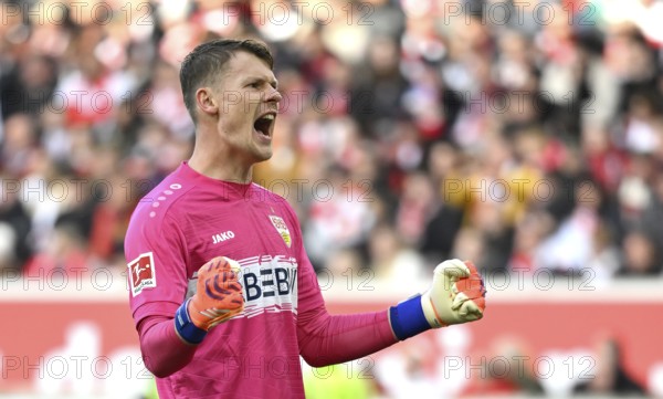 Goalkeeper Alexander Nübel VfB Stuttgart (33) Action Cheering Joy Gesture Gesture MHPArena, MHP
