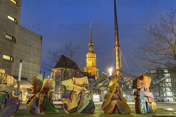 Artwork Graffiti, Pylon of the underground station Reinoldikirche and the city church St.Reinoldi