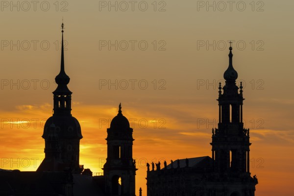 Three towers in the sunset, Cathedral Sanctissimae Trinita, Court of Appeal, Residential Palace,